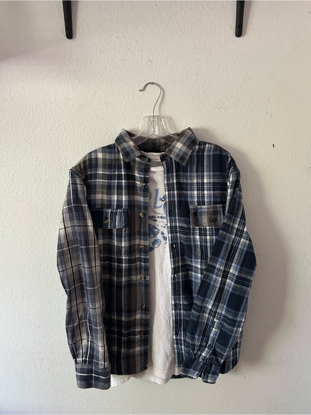 Custom 3 piece flannel Blue and Gray Plaid Button-Up Flannel Shirt